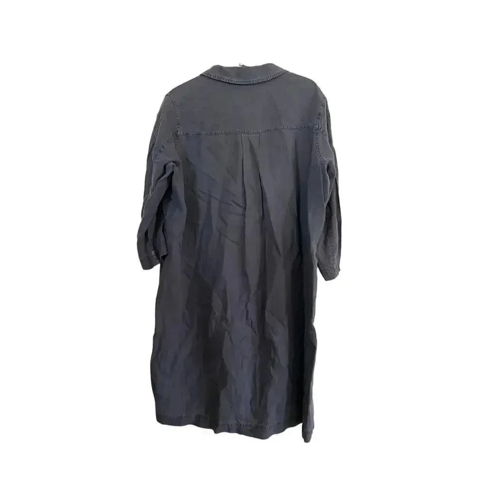 Poetry Womens Gray Long Sleeve Button-Up Mini Shirt Dress Size 14